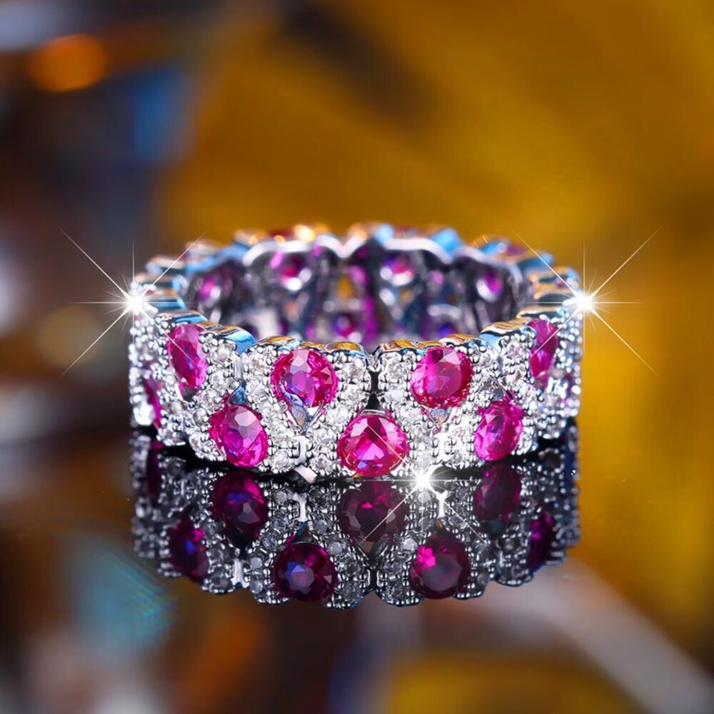 NEW 14k White Gold Ruby Diamond Ring Band Infinity Ring